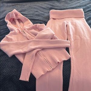 Pink Hooded Sweater and Foldover Pants Set
